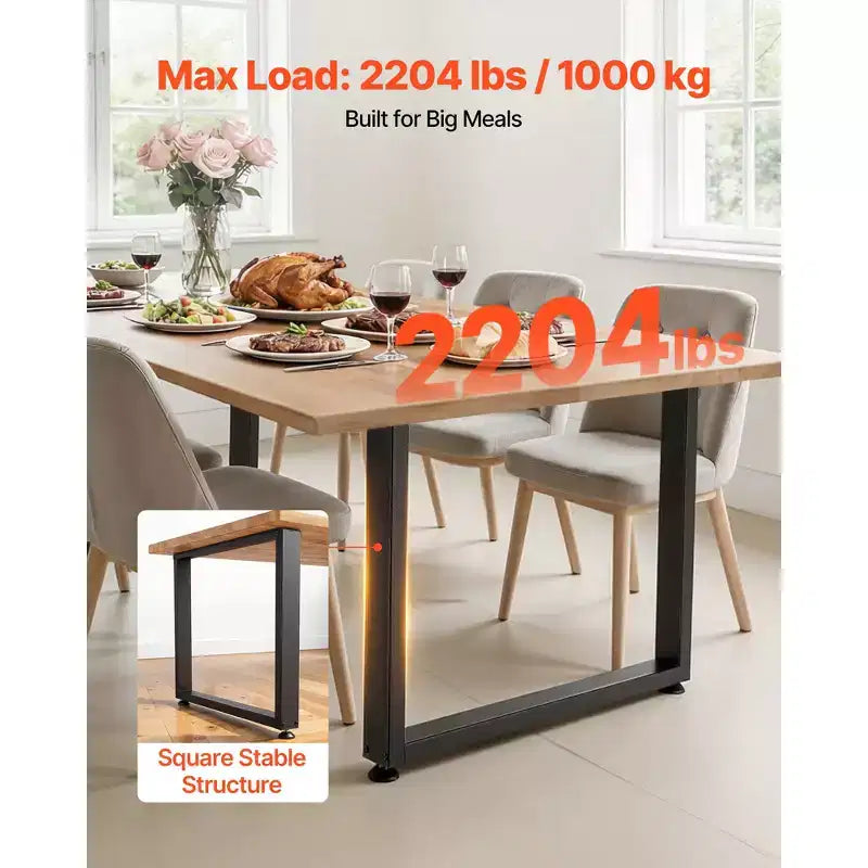 VEVOR Table Legs, 29.5 H x 35.4 W Square Steel Furniture Legs, Modular Design, Easy Assembly, 2204 lbs Max Load Heavy Duty,Set of 2, Black