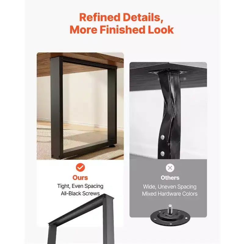 VEVOR Table Legs, 29.5 H x 35.4 W Square Steel Furniture Legs, Modular Design, Easy Assembly, 2204 lbs Max Load Heavy Duty,Set of 2, Black