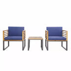 Gymax 3PCS Outdoor Acacia Wood Bistro Set w/ Cushioned Chairs Coffee Table for Patios Balconies Decks Gardens