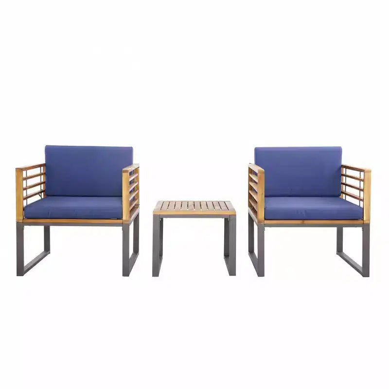 Gymax 3PCS Outdoor Acacia Wood Bistro Set w/ Cushioned Chairs Coffee Table for Patios Balconies Decks Gardens