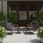 Gymax 3PCS Outdoor Acacia Wood Bistro Set w/ Cushioned Chairs Coffee Table for Patios Balconies Decks Gardens