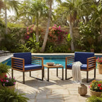 Gymax 3PCS Outdoor Acacia Wood Bistro Set w/ Cushioned Chairs Coffee Table for Patios Balconies Decks Gardens