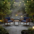Gymax 3PCS Outdoor Acacia Wood Bistro Set w/ Cushioned Chairs Coffee Table for Patios Balconies Decks Gardens