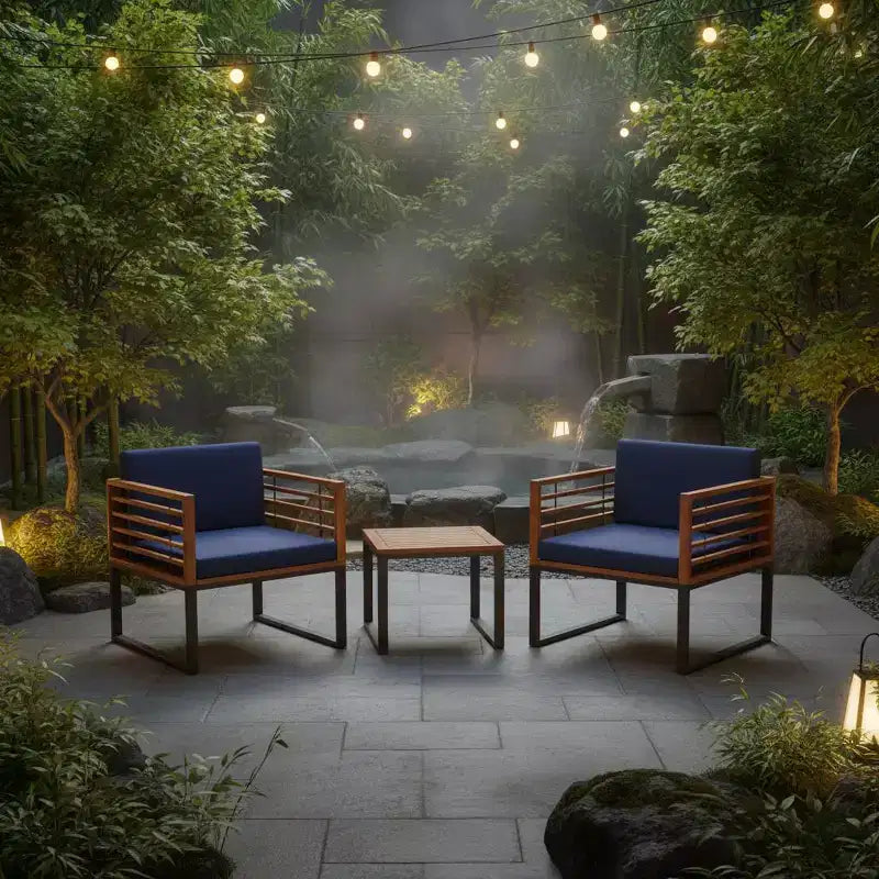 Gymax 3PCS Outdoor Acacia Wood Bistro Set w/ Cushioned Chairs Coffee Table for Patios Balconies Decks Gardens