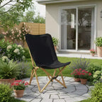 Gymax 2PC Bamboo Folding Butterfly Chairs w/ Breathable Canvas Storage Pocket 330 lbs Load Capacity Beige/Black