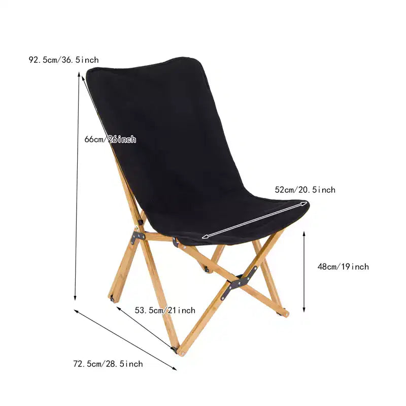 Gymax 2PC Bamboo Folding Butterfly Chairs w/ Breathable Canvas Storage Pocket 330 lbs Load Capacity Beige/Black