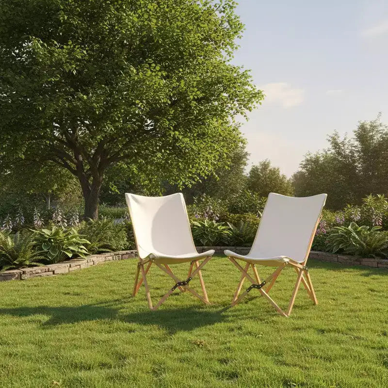 Gymax 2PC Bamboo Folding Butterfly Chairs w/ Breathable Canvas Storage Pocket 330 lbs Load Capacity Beige/Black
