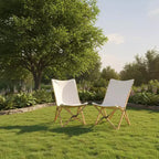 Gymax 2PC Bamboo Folding Butterfly Chairs w/ Breathable Canvas Storage Pocket 330 lbs Load Capacity Beige/Black