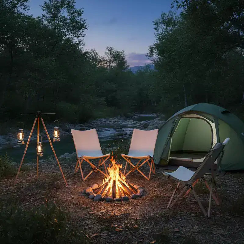 Gymax 2PC Bamboo Folding Butterfly Chairs w/ Breathable Canvas Storage Pocket 330 lbs Load Capacity Beige/Black