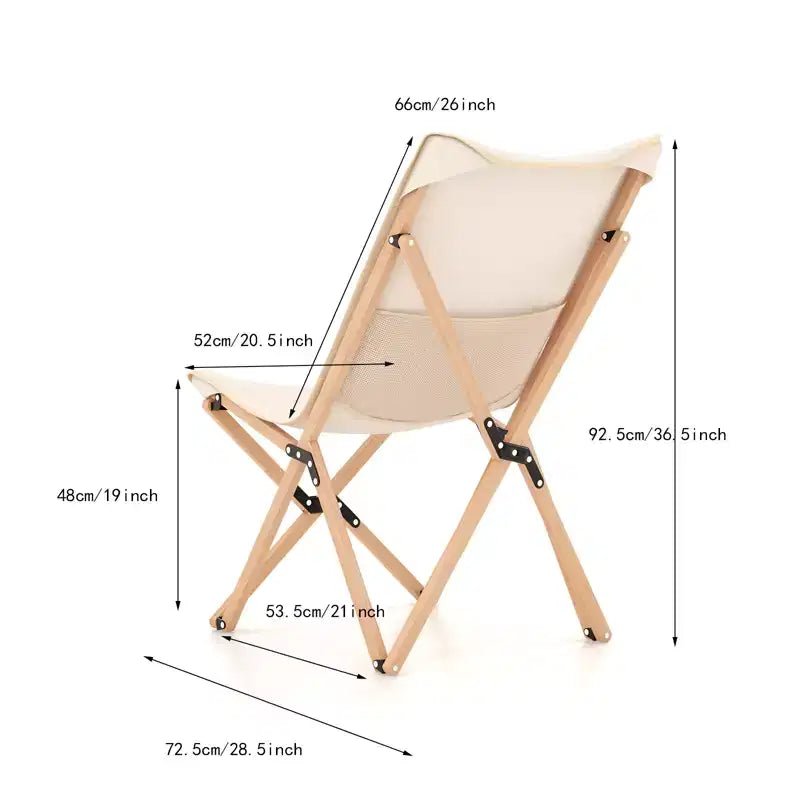 Gymax 2PC Bamboo Folding Butterfly Chairs w/ Breathable Canvas Storage Pocket 330 lbs Load Capacity Beige/Black