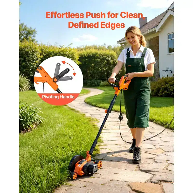 VEVOR Lawn Edger, 8-inch Blade Length, 12 Amp Electric Edger Lawn Tool, 4000 RPM, with 3-Position Blade Depth, 65 Mn, Pivoting Handle, Black & Orange
