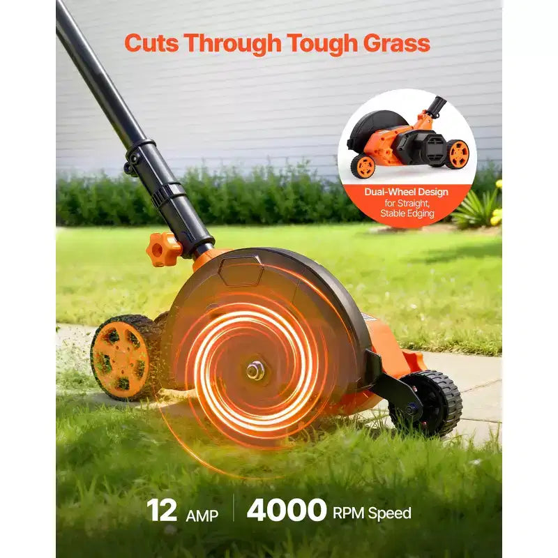 VEVOR Lawn Edger, 8-inch Blade Length, 12 Amp Electric Edger Lawn Tool, 4000 RPM, with 3-Position Blade Depth, 65 Mn, Pivoting Handle, Black & Orange
