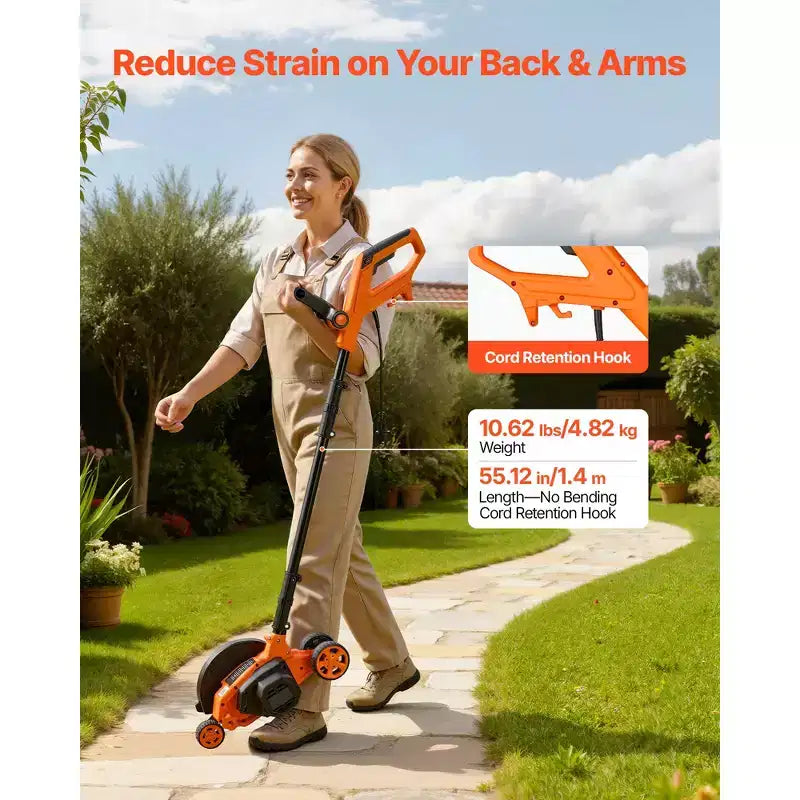 VEVOR Lawn Edger, 8-inch Blade Length, 12 Amp Electric Edger Lawn Tool, 4000 RPM, with 3-Position Blade Depth, 65 Mn, Pivoting Handle, Black & Orange
