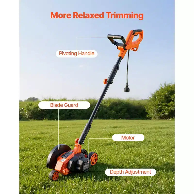 VEVOR Lawn Edger, 8-inch Blade Length, 12 Amp Electric Edger Lawn Tool, 4000 RPM, with 3-Position Blade Depth, 65 Mn, Pivoting Handle, Black & Orange