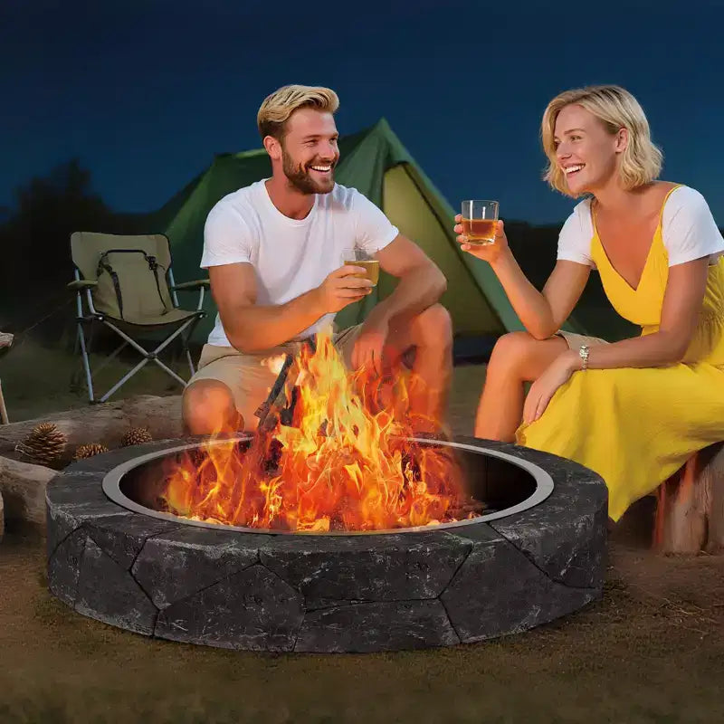 Smokeless Fire Pit Ring 36 Inch 8-Piece Iron Sheet Easy Assembly Ventilation Holes Rust-Proof Steel Outdoor Above-Ground Underground