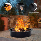 Smokeless Fire Pit Ring 36 Inch 8-Piece Iron Sheet Easy Assembly Ventilation Holes Rust-Proof Steel Outdoor Above-Ground Underground