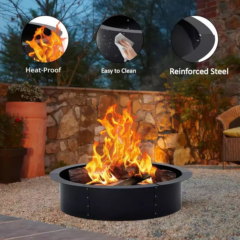 Smokeless Fire Pit Ring 36 Inch 8-Piece Iron Sheet Easy Assembly Ventilation Holes Rust-Proof Steel Outdoor Above-Ground Underground