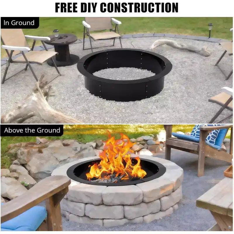 Smokeless Fire Pit Ring 36 Inch 8-Piece Iron Sheet Easy Assembly Ventilation Holes Rust-Proof Steel Outdoor Above-Ground Underground