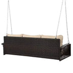 69-Inch PE Wicker 3-Person Porch Swing with Cushions and Durable Weave for Outdoor Use
