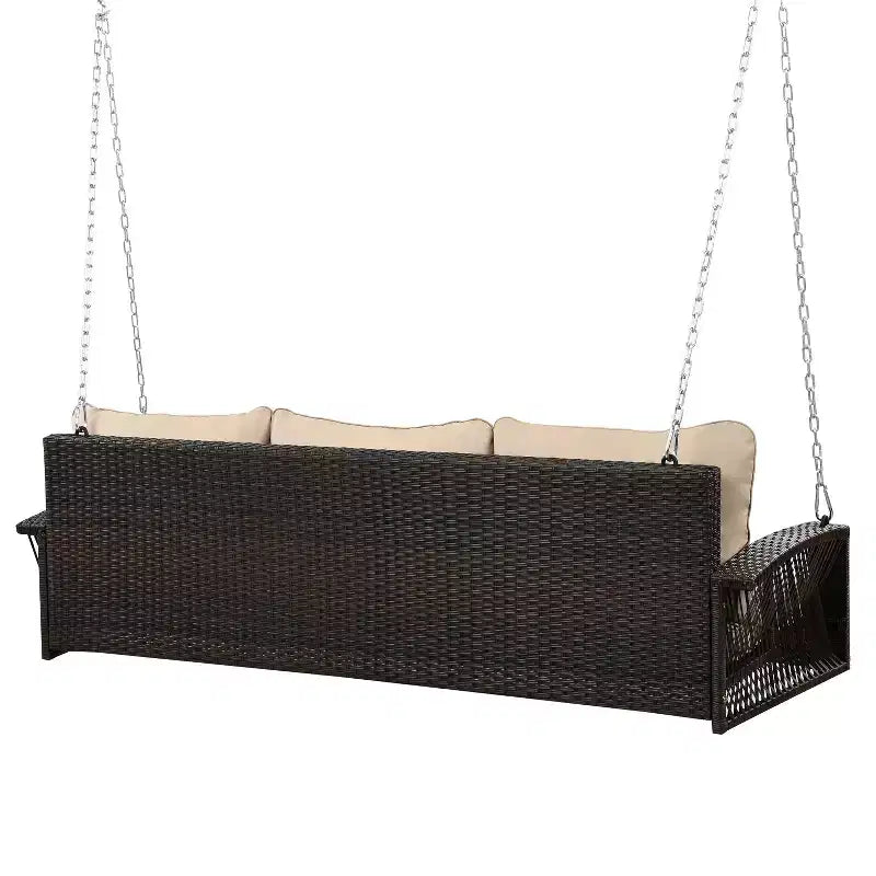 69-Inch PE Wicker 3-Person Porch Swing with Cushions and Durable Weave for Outdoor Use