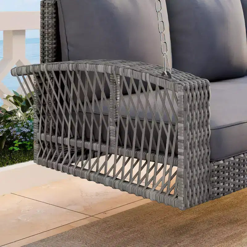 69-Inch PE Wicker 3-Person Porch Swing with Cushions and Durable Weave for Outdoor Use