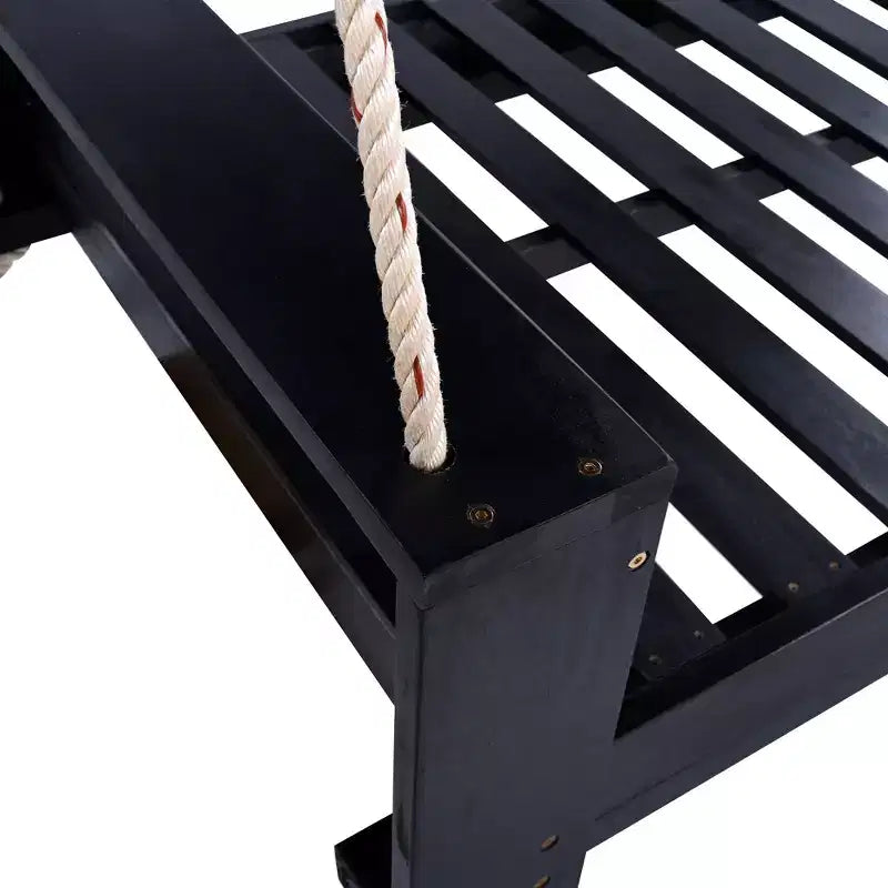 Twin Size Porch Swing Bed with Acacia Wood Frame and Hemp Ropes for Garden and Backyard