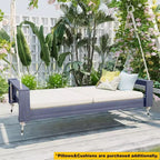 Twin Size Porch Swing Bed with Acacia Wood Frame and Hemp Ropes for Garden and Backyard
