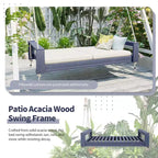Twin Size Porch Swing Bed with Acacia Wood Frame and Hemp Ropes for Garden and Backyard