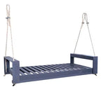 Twin Size Porch Swing Bed with Acacia Wood Frame and Hemp Ropes for Garden and Backyard