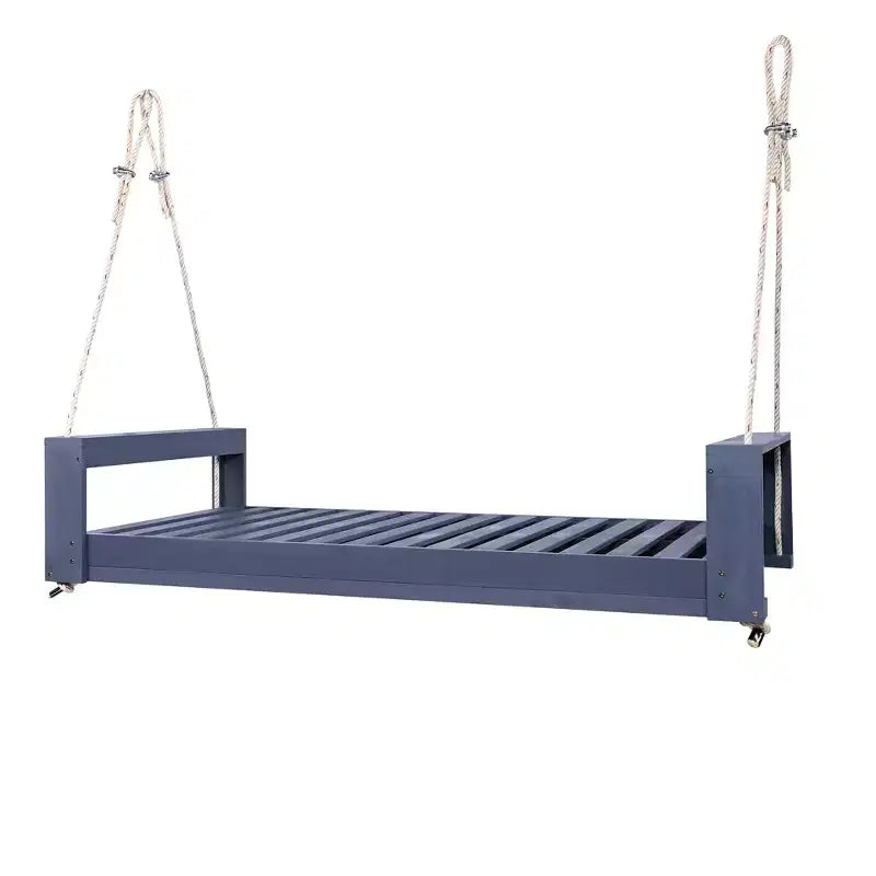 Twin Size Porch Swing Bed with Acacia Wood Frame and Hemp Ropes for Garden and Backyard