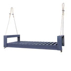 Twin Size Porch Swing Bed with Acacia Wood Frame and Hemp Ropes for Garden and Backyard