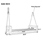 Twin Size Porch Swing Bed with Acacia Wood Frame and Hemp Ropes for Garden and Backyard
