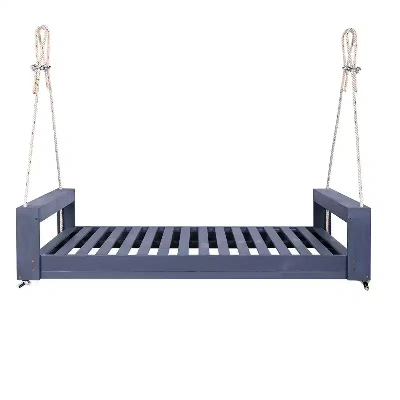 Twin Size Porch Swing Bed with Acacia Wood Frame and Hemp Ropes for Garden and Backyard