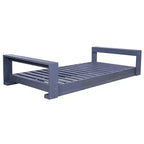 Twin Size Porch Swing Bed with Acacia Wood Frame and Hemp Ropes for Garden and Backyard