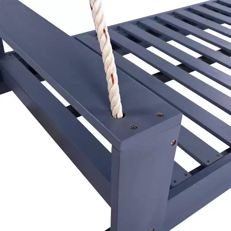 Twin Size Porch Swing Bed with Acacia Wood Frame and Hemp Ropes for Garden and Backyard