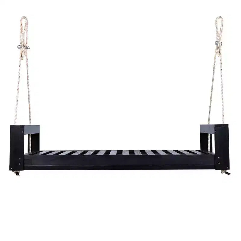 Twin Size Porch Swing Bed with Acacia Wood Frame and Hemp Ropes for Garden and Backyard