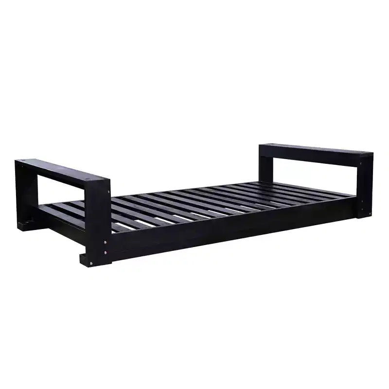 Twin Size Porch Swing Bed with Acacia Wood Frame and Hemp Ropes for Garden and Backyard