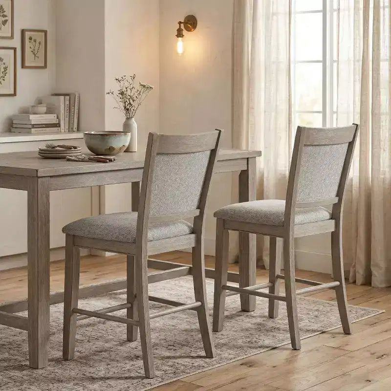 GDFStudio Sawyer Farmhouse 25 Wood Upholstered Counter Height Stool with Footrest