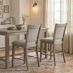 GDFStudio Sawyer Farmhouse 25 Wood Upholstered Counter Height Stool with Footrest