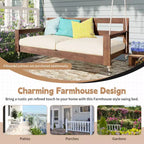 Twin Size Porch Swing Daybed Frame with Acacia Wood and Hemp Ropes for Garden and Patio