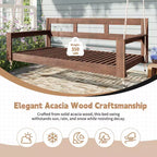 Twin Size Porch Swing Daybed Frame with Acacia Wood and Hemp Ropes for Garden and Patio