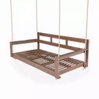 Twin Size Porch Swing Daybed Frame with Acacia Wood and Hemp Ropes for Garden and Patio