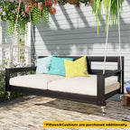 Twin Size Porch Swing Daybed Frame with Acacia Wood and Hemp Ropes for Garden and Patio