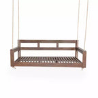 Twin Size Porch Swing Daybed Frame with Acacia Wood and Hemp Ropes for Garden and Patio