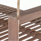 Twin Size Porch Swing Daybed Frame with Acacia Wood and Hemp Ropes for Garden and Patio