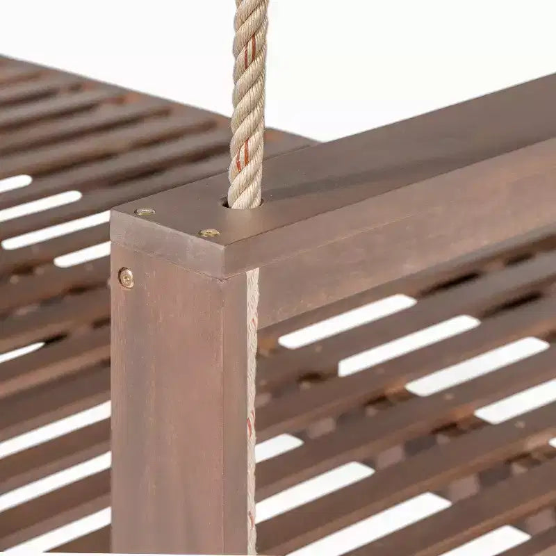 Twin Size Porch Swing Daybed Frame with Acacia Wood and Hemp Ropes for Garden and Patio