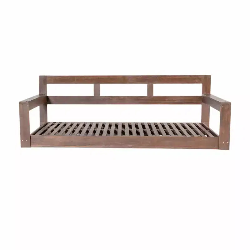 Twin Size Porch Swing Daybed Frame with Acacia Wood and Hemp Ropes for Garden and Patio