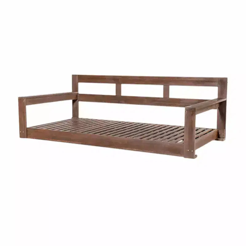 Twin Size Porch Swing Daybed Frame with Acacia Wood and Hemp Ropes for Garden and Patio