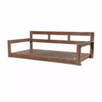 Twin Size Porch Swing Daybed Frame with Acacia Wood and Hemp Ropes for Garden and Patio