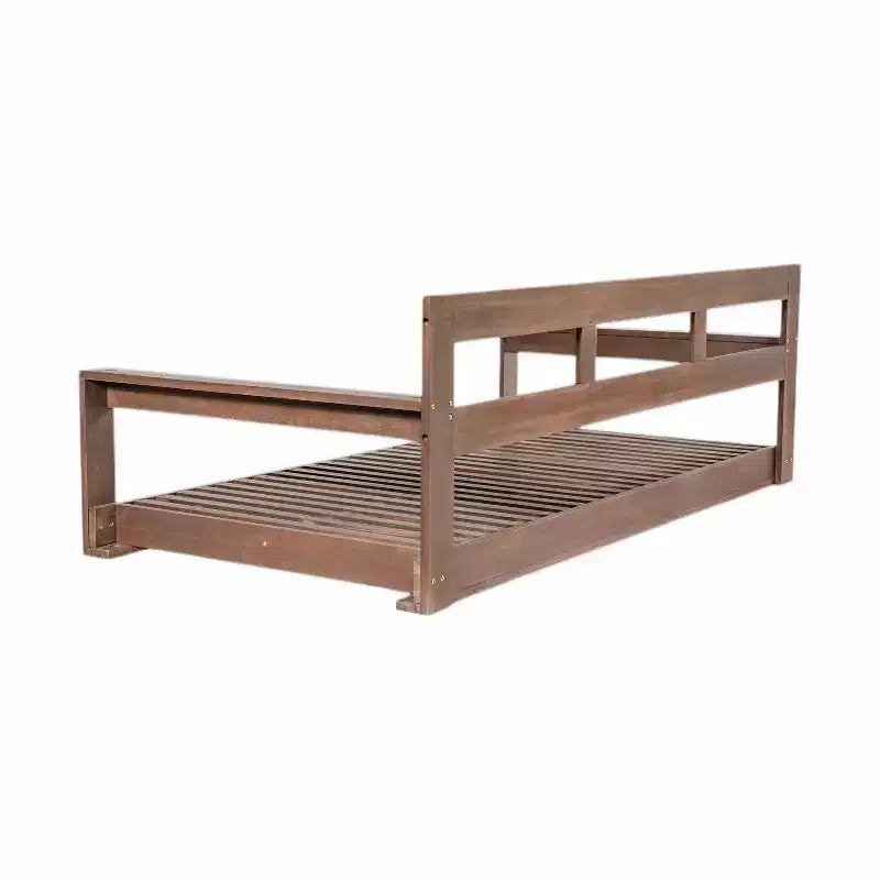 Twin Size Porch Swing Daybed Frame with Acacia Wood and Hemp Ropes for Garden and Patio